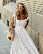 Ilona | Women's Gingham Smocked Ruffle Strap Maxi Sundress