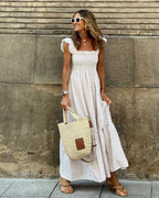 Ilona | Women's Gingham Smocked Ruffle Strap Maxi Sundress