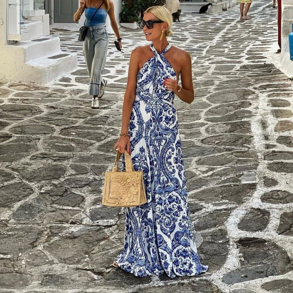 Fiorella | Women's Printed Halter Neck Maxi Dress