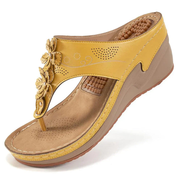 Godelieve | Women's Floral Embellished Toe Post Wedge Slides