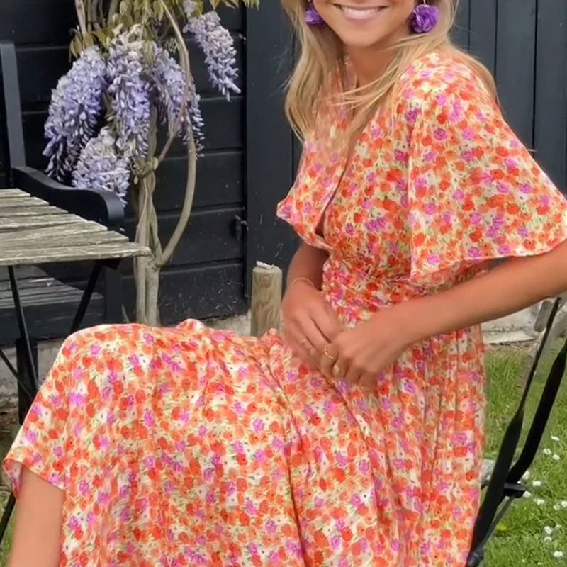 Brigid | Women's Floral Sundress V-Neck Wrap Maxi Dress
