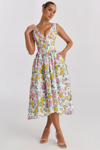 Gunnvor | Women's Floral V-Neck Sleeveless A-Line Midi Sundress