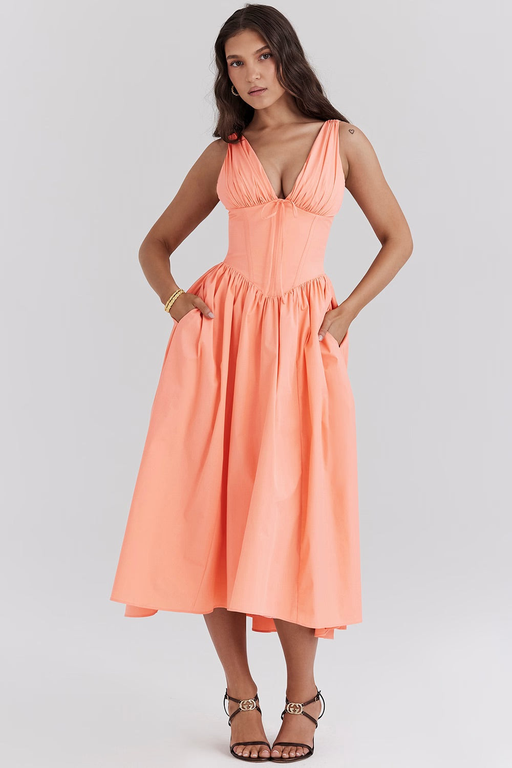 Gunnvor | Women's Floral V-Neck Sleeveless A-Line Midi Sundress