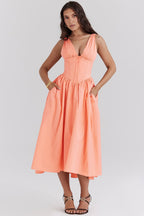 Gunnvor | Women's Floral V-Neck Sleeveless A-Line Midi Sundress
