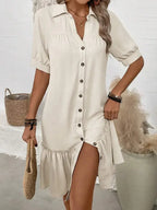Embla | Women's Casual Collared Button-Front Ruffle Hem Mini Dress