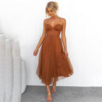 Clementine | Women's Elegant Corset Bodice Tulle Spaghetti Strap Midi Dress