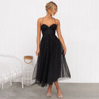Clementine | Women's Elegant Corset Bodice Tulle Spaghetti Strap Midi Dress