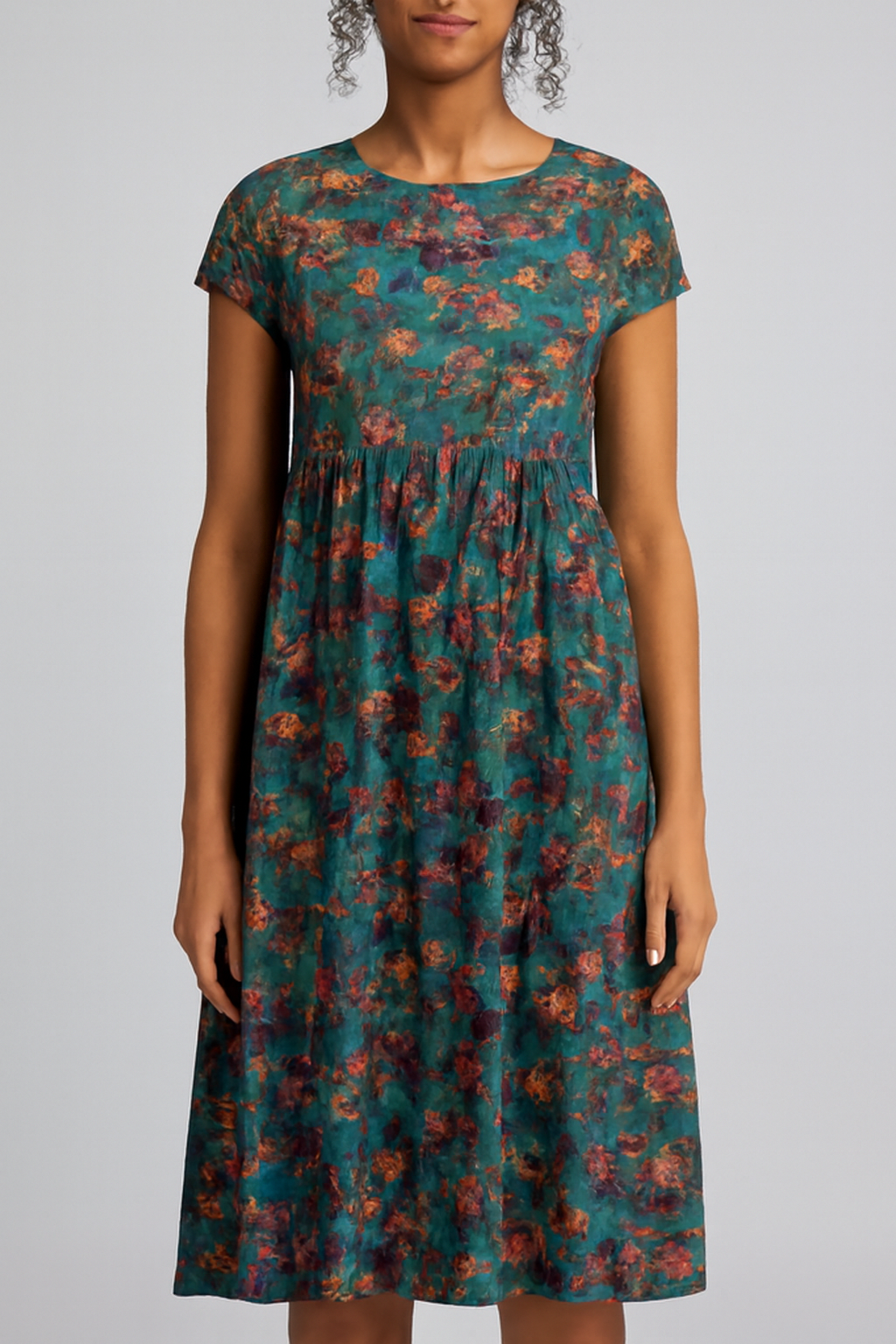 Hedvig | Women's Floral Round Neck Short Sleeve Tiered Midi Dress