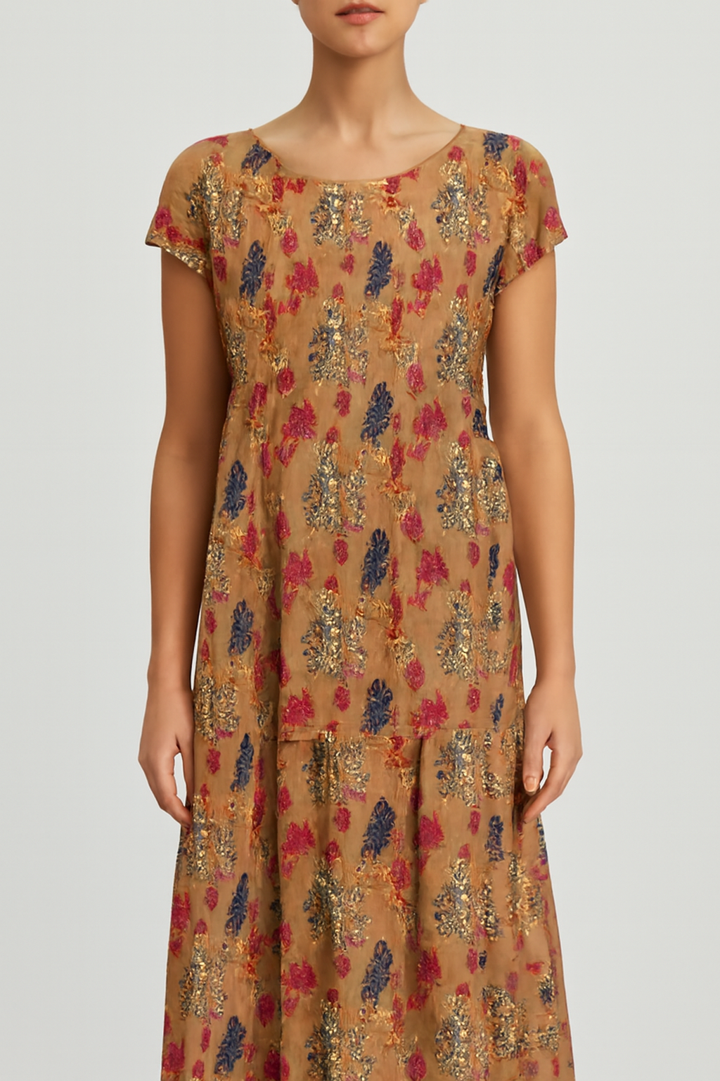 Hedvig | Women's Floral Round Neck Short Sleeve Tiered Midi Dress