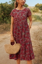 Hedvig | Women's Floral Round Neck Short Sleeve Tiered Midi Dress