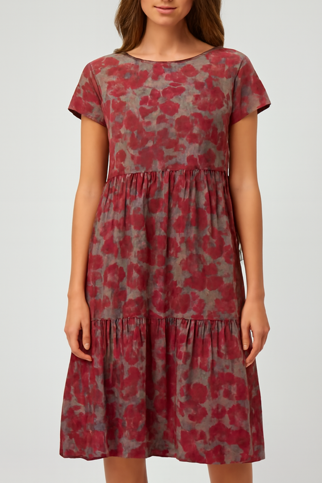 Hedvig | Women's Floral Round Neck Short Sleeve Tiered Midi Dress