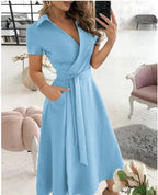 Hesper | Women's Chic Tie Waist A-Line Midi Dress