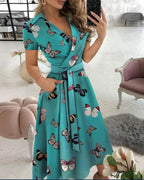 Hesper | Women's Chic Tie Waist A-Line Midi Dress