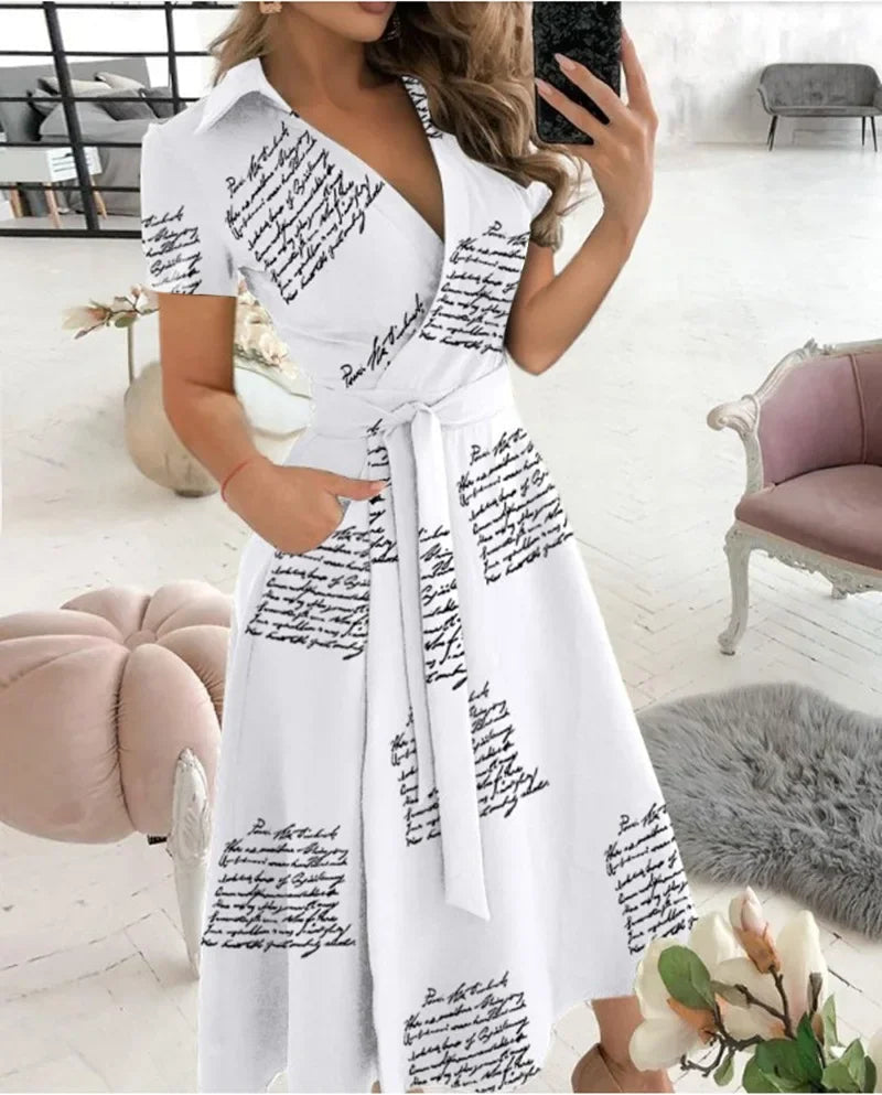 Hesper | Women's Chic Tie Waist A-Line Midi Dress