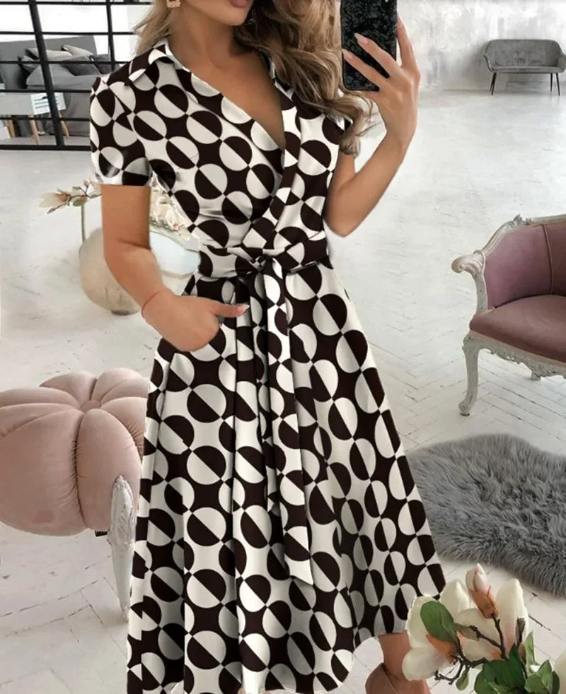 Hesper | Women's Chic Tie Waist A-Line Midi Dress