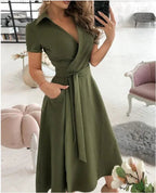 Hesper | Women's Chic Tie Waist A-Line Midi Dress