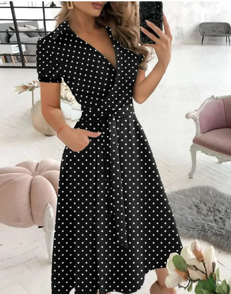 Hesper | Women's Chic Tie Waist A-Line Midi Dress