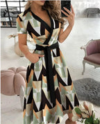 Hesper | Women's Chic Tie Waist A-Line Midi Dress