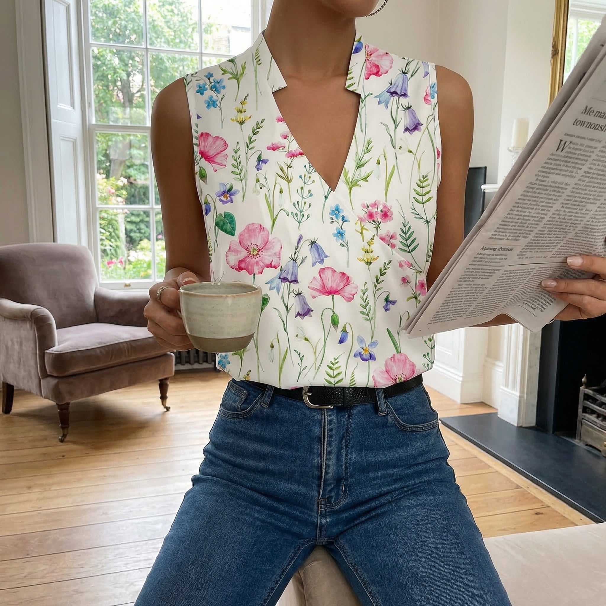 Kaia | Women's Sleeveless Wrap V-Neck Shirt