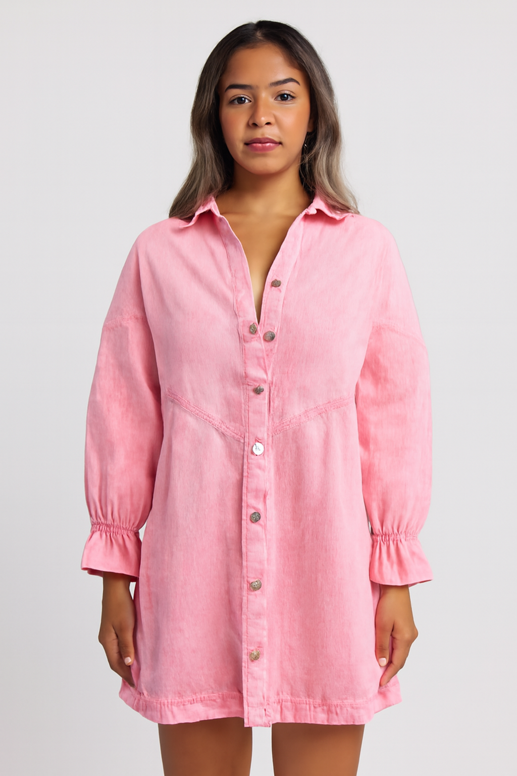 Idony | Women's Casual Button-Down Long Sleeve Mini Shirt Dress