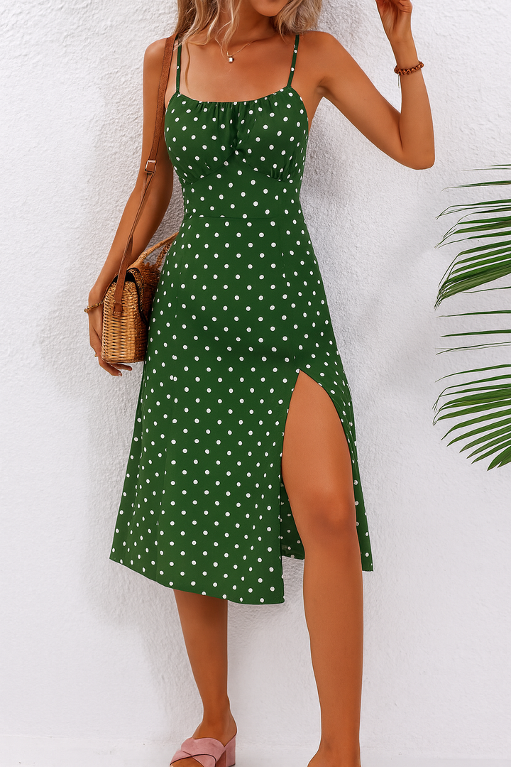 Elyndra | Women's Polka Dot Spaghetti Strap Midi Dress