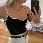 Ysolira | Women's Heart Neckline Contrast Trim Cami Corset Top