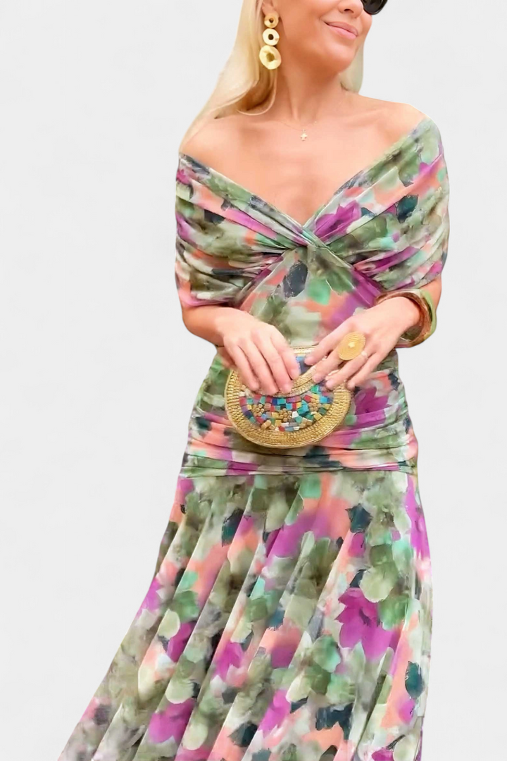 Florendra | Women's Off Shoulder V-Neck Midi Dress