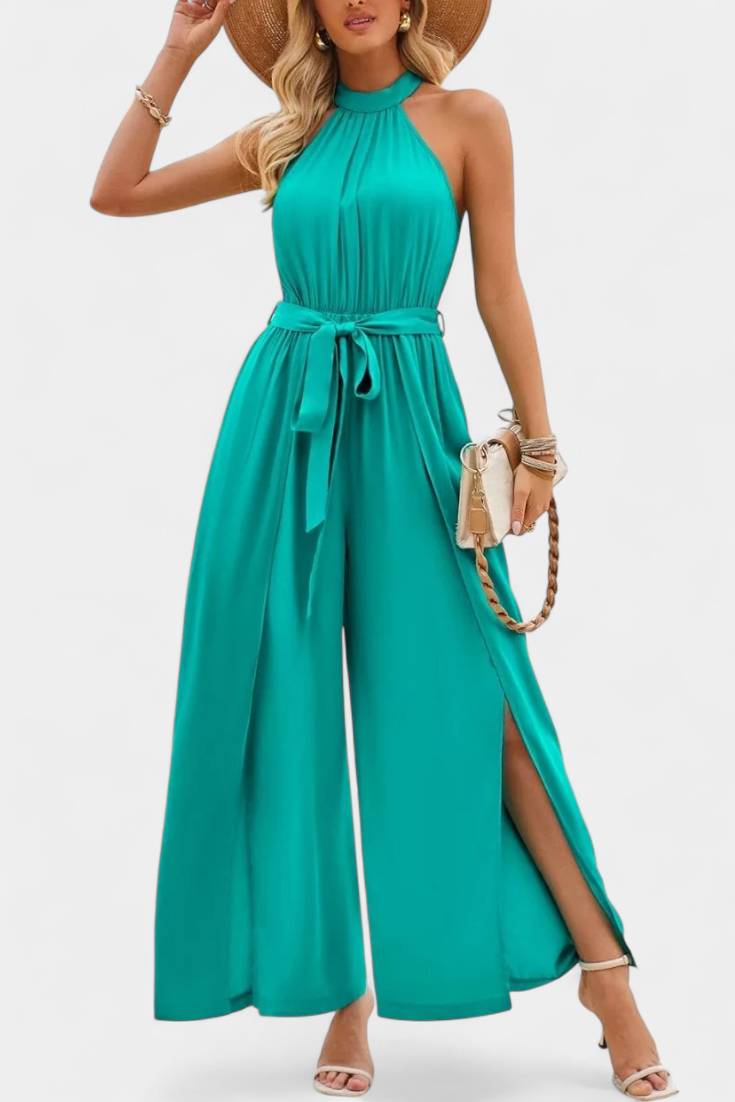 Nyree Asymmetric Jumpsuit with Cut-Out and Tie Sleeve