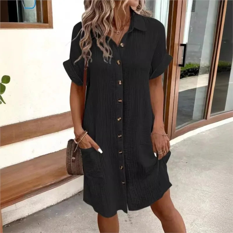 Ursula | Women's Casual Button-Down Shirt Midi Dress