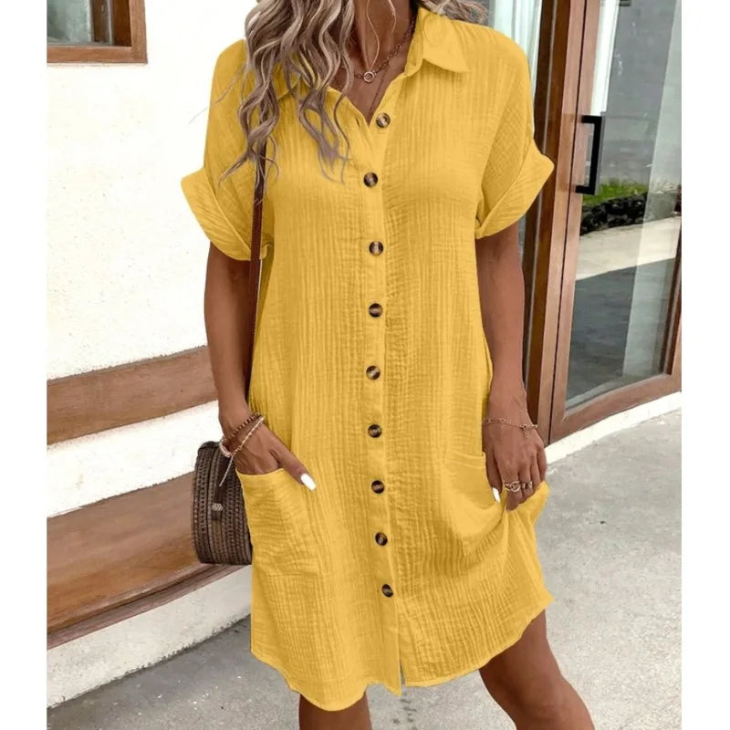 Ursula | Women's Casual Button-Down Shirt Midi Dress