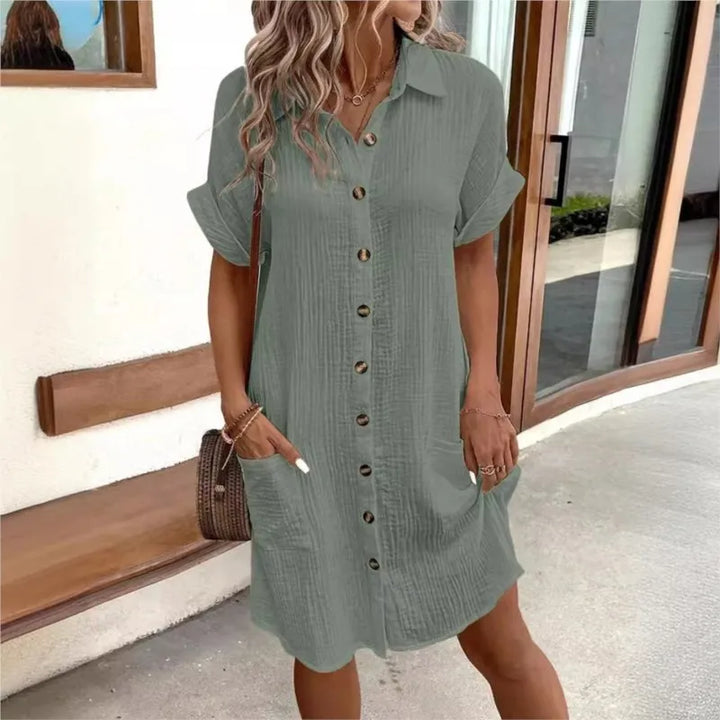 Ursula | Women's Casual Button-Down Shirt Midi Dress