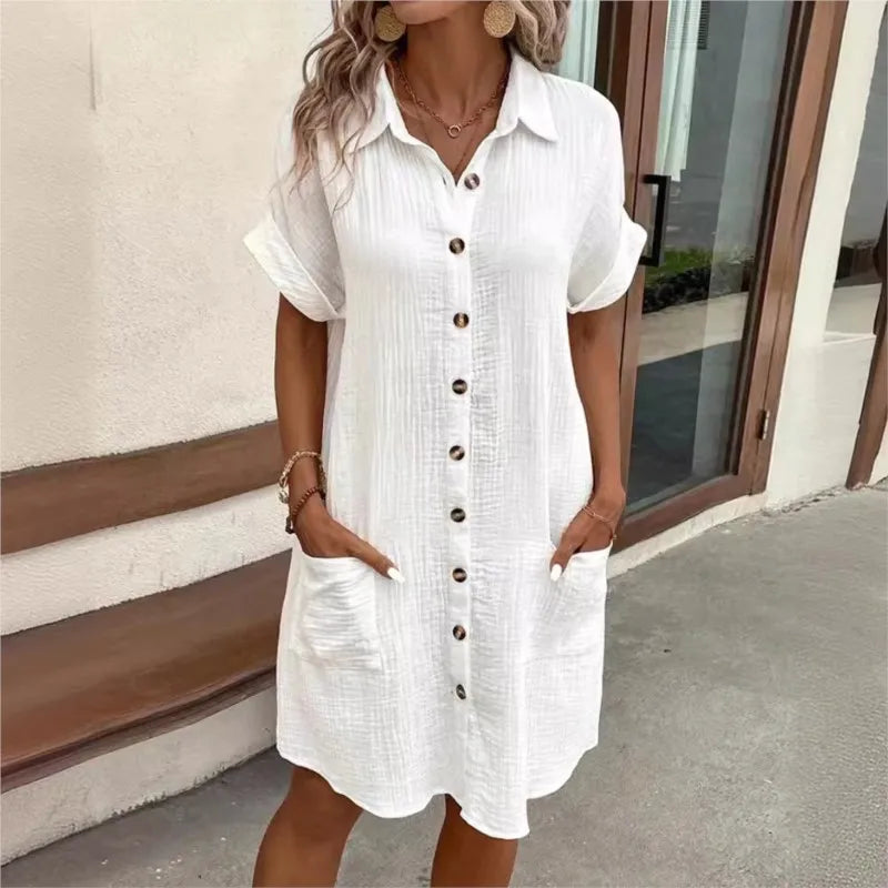 Ursula | Women's Casual Button-Down Shirt Midi Dress