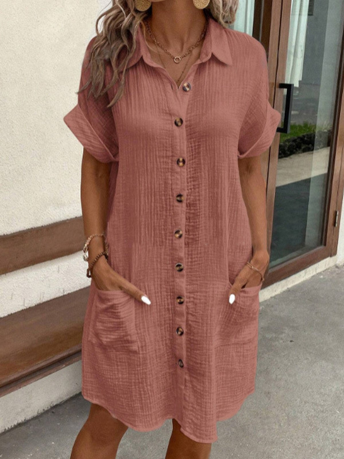Ursula | Women's Casual Button-Down Shirt Midi Dress