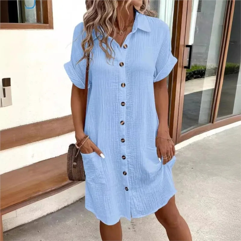 Ursula | Women's Casual Button-Down Shirt Midi Dress