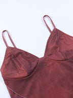 Althea | Women's Crisscross V-Neck Mesh Ruffle Hem Cami Top