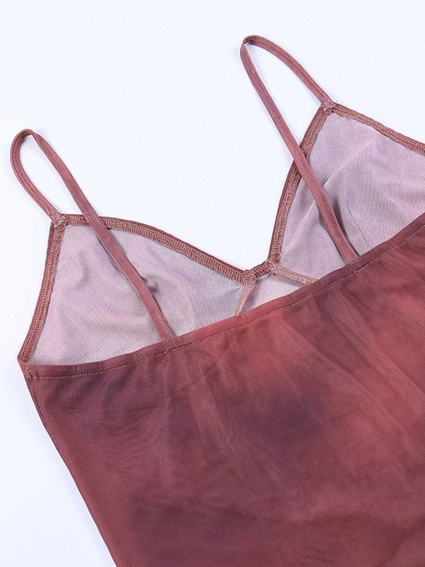 Althea | Women's Crisscross V-Neck Mesh Ruffle Hem Cami Top