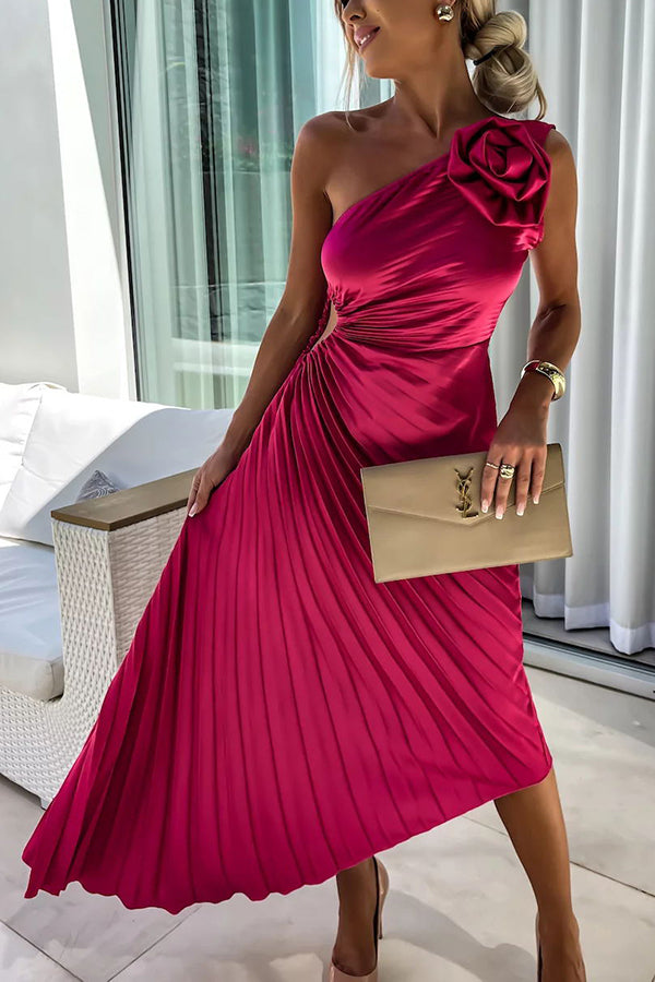 Siobhan | Women's Elegant One Shoulder Pleated Midi Prom Dress
