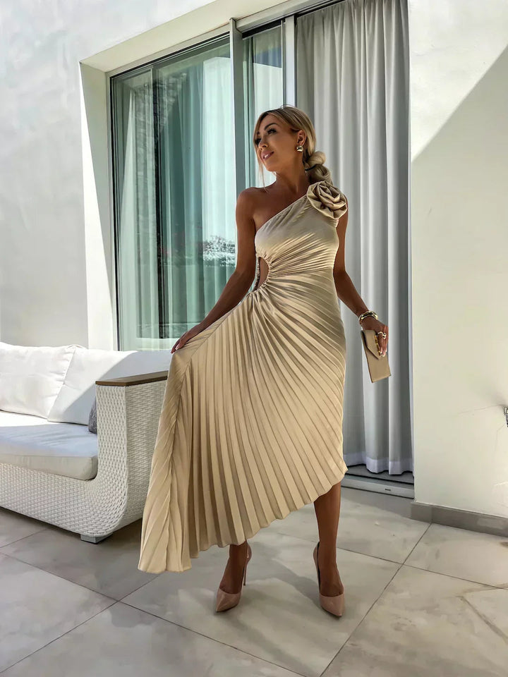 Siobhan | Women's Elegant One Shoulder Pleated Midi Prom Dress