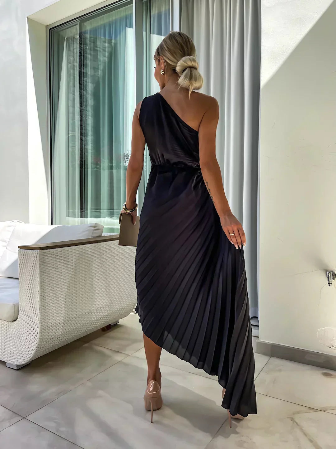 Siobhan | Women's Elegant One Shoulder Pleated Midi Prom Dress