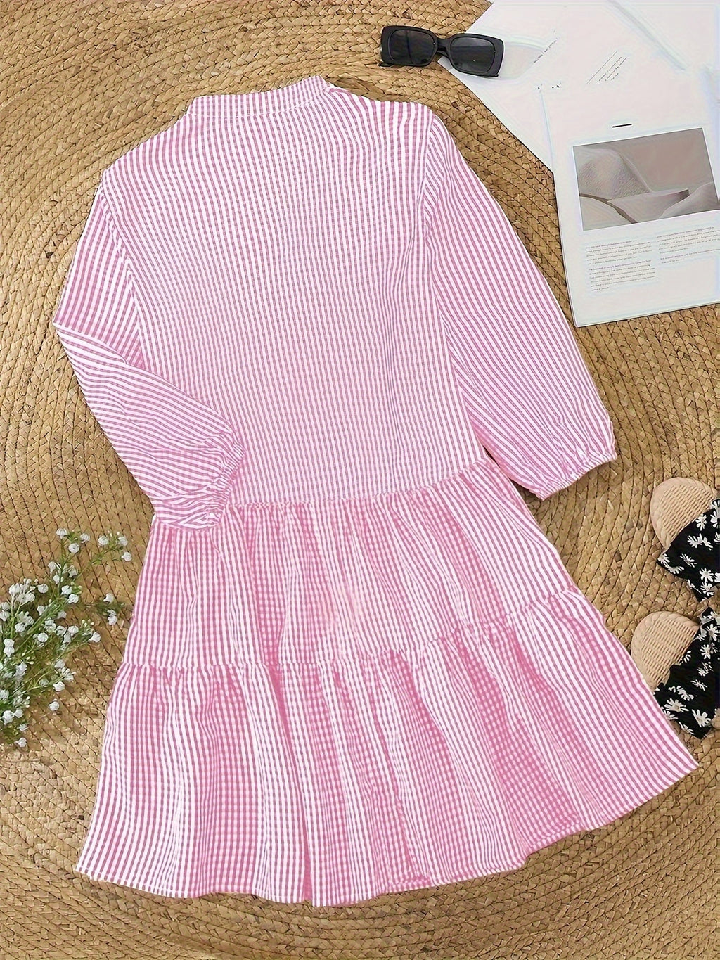 Jorvik | Women's Gingham Check Button-Down Ruffle Hem Mini Dress