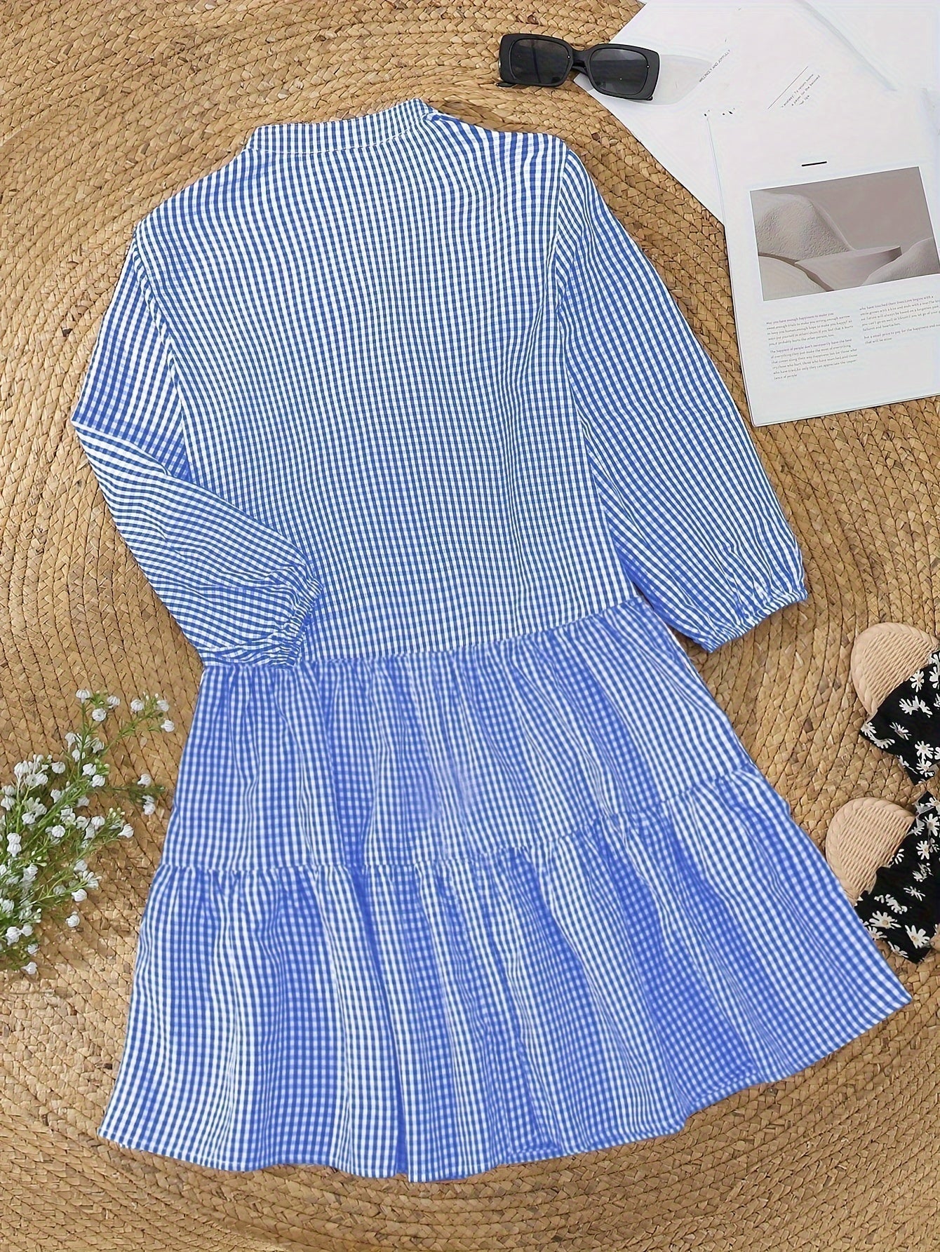 Jorvik | Women's Gingham Check Button-Down Ruffle Hem Mini Dress