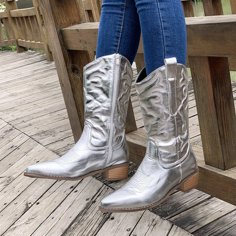 Quillan | Women's Embroidered Mid-Calf Cowboy Boots