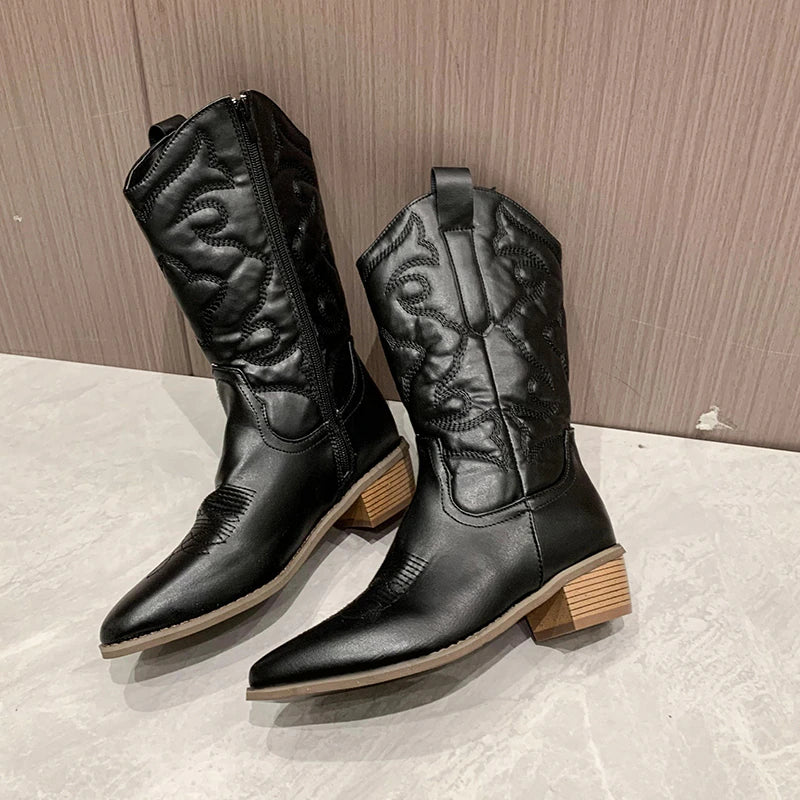 Quillan | Women's Embroidered Mid-Calf Cowboy Boots