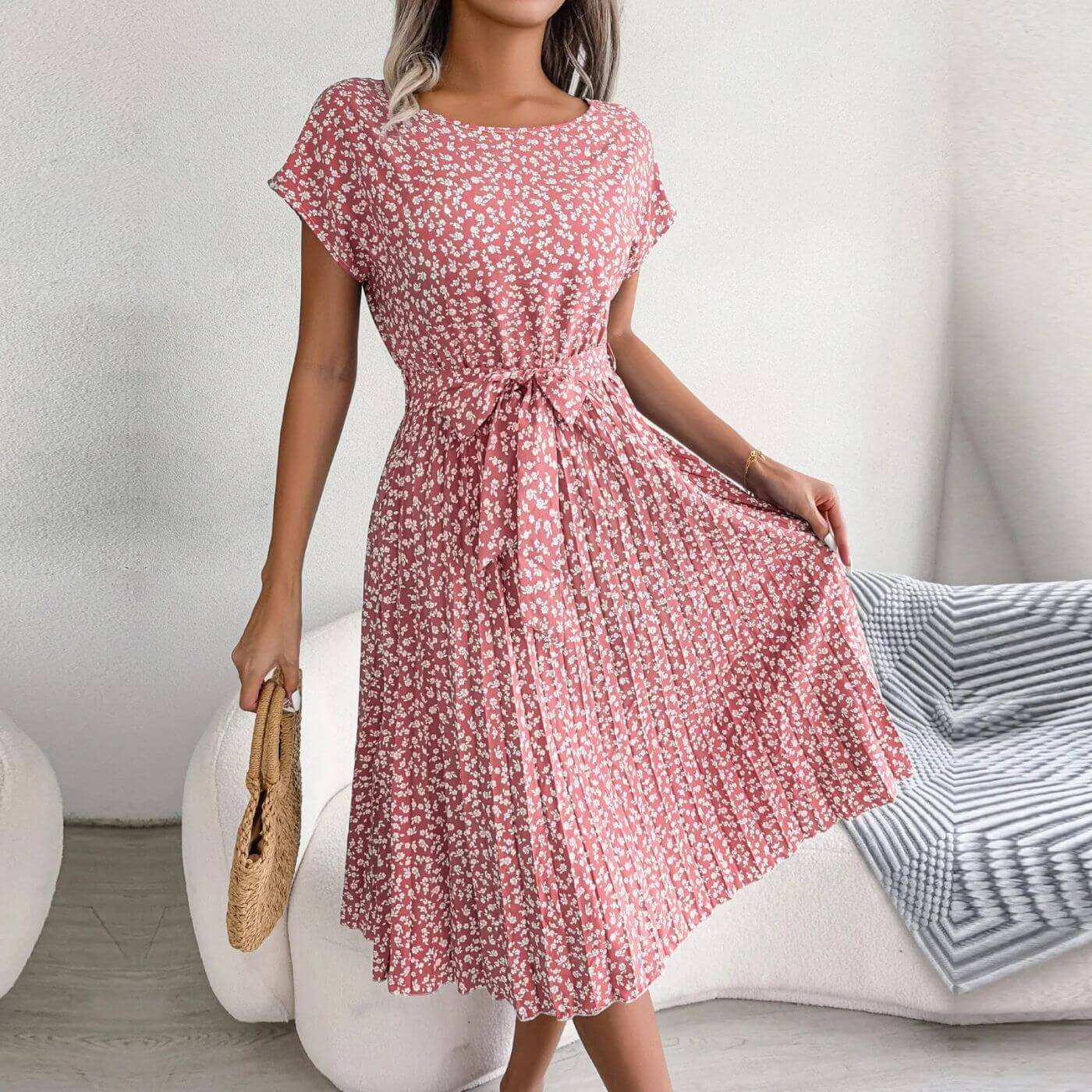 Eithne | Women's Floral Short Sleeve Pleated Midi Sundress
