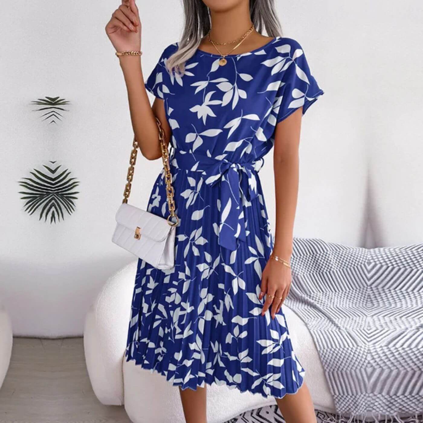 Eithne | Women's Floral Short Sleeve Pleated Midi Sundress
