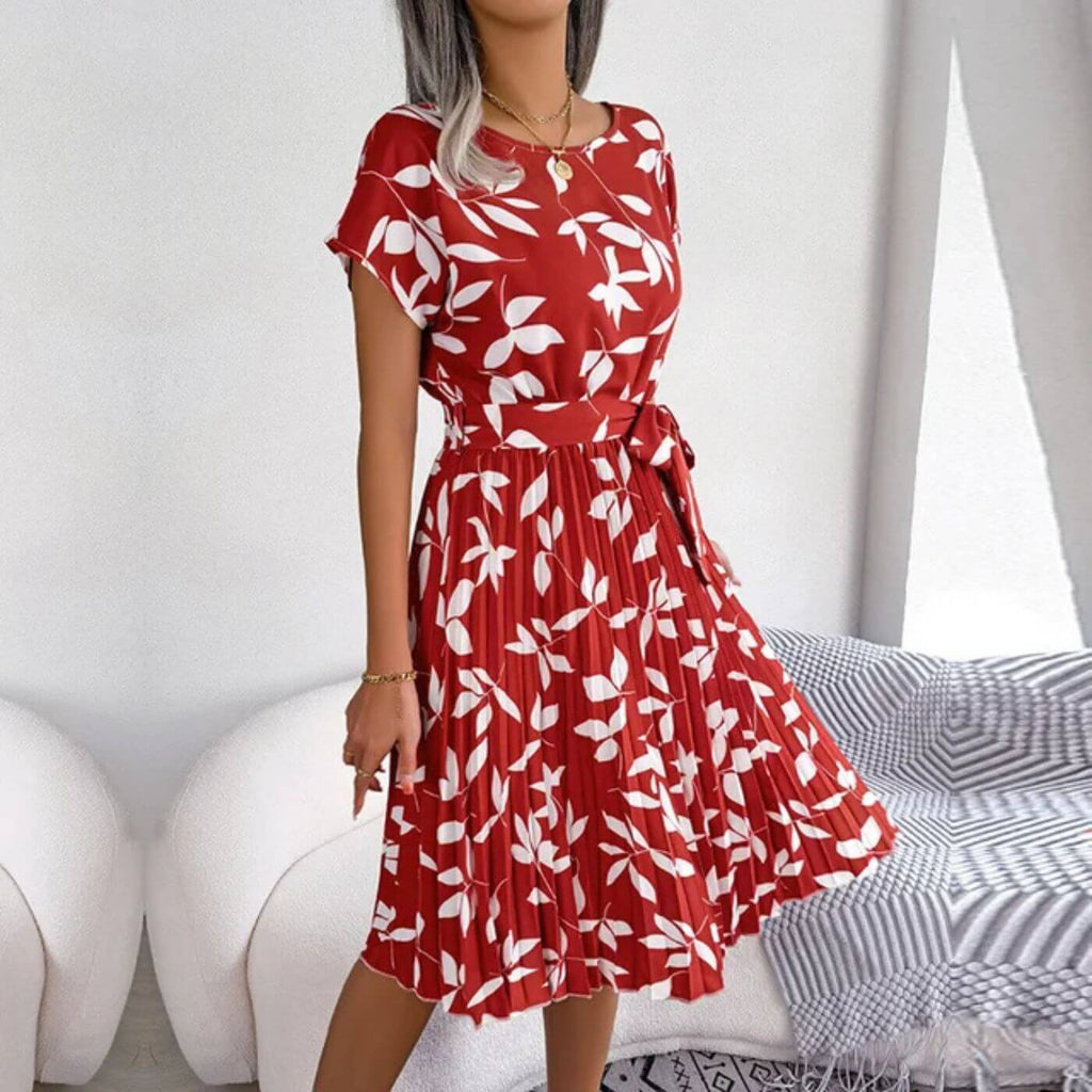Eithne | Women's Floral Short Sleeve Pleated Midi Sundress