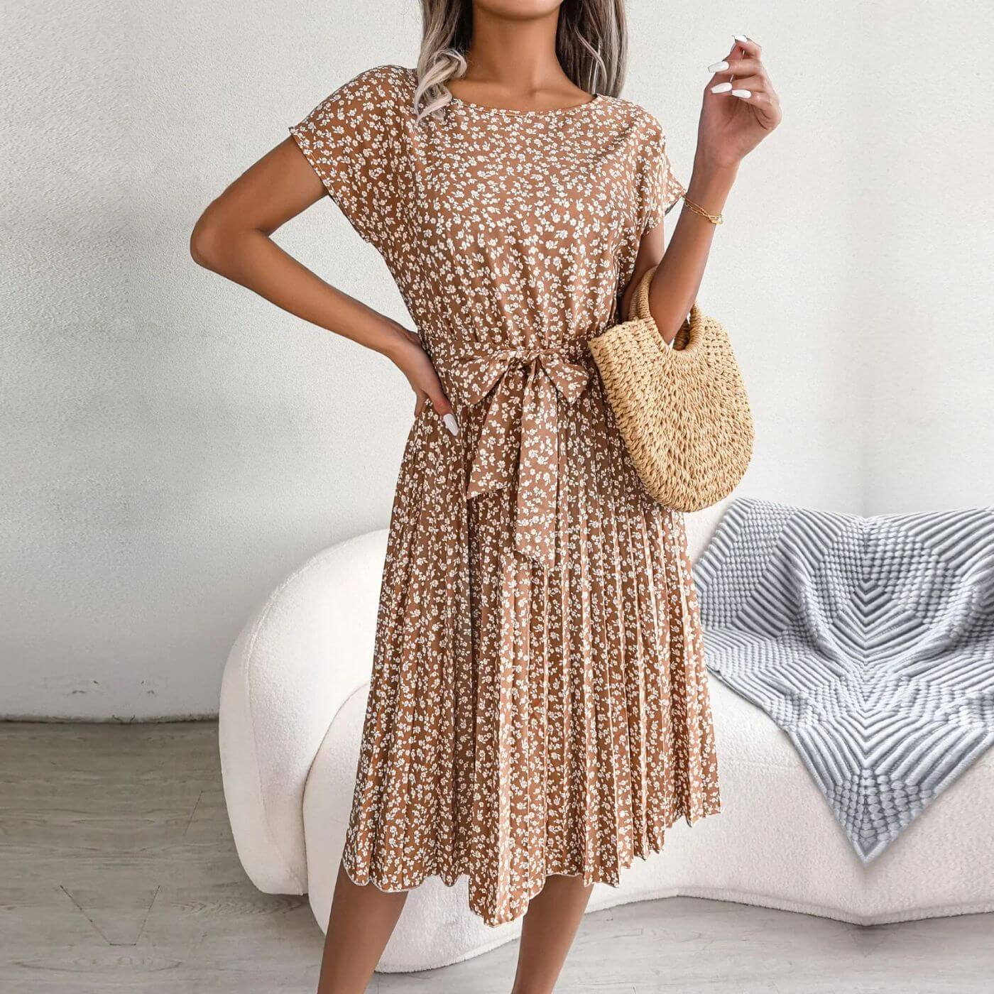 Eithne | Women's Floral Short Sleeve Pleated Midi Sundress