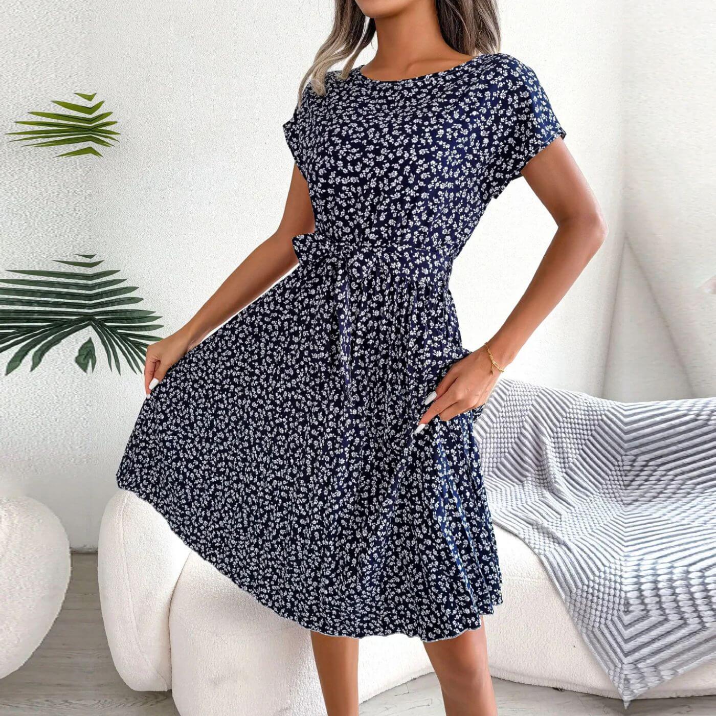 Eithne | Women's Floral Short Sleeve Pleated Midi Sundress