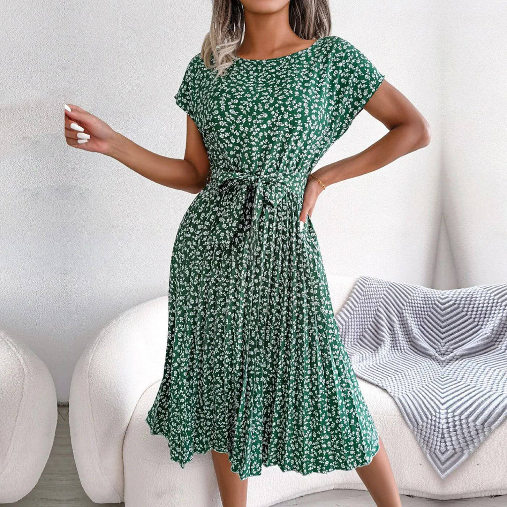 Eithne | Women's Floral Short Sleeve Pleated Midi Sundress