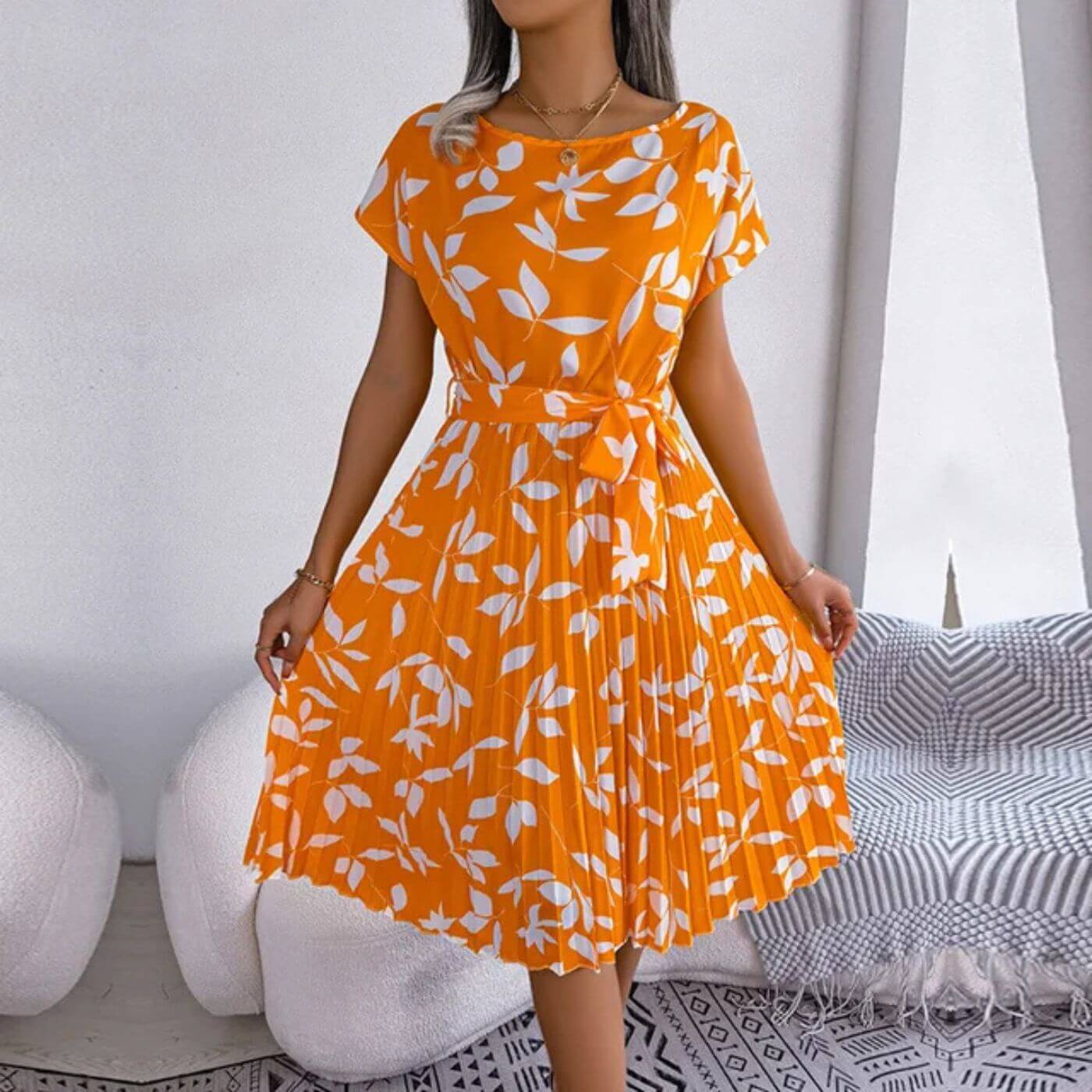 Eithne | Women's Floral Short Sleeve Pleated Midi Sundress